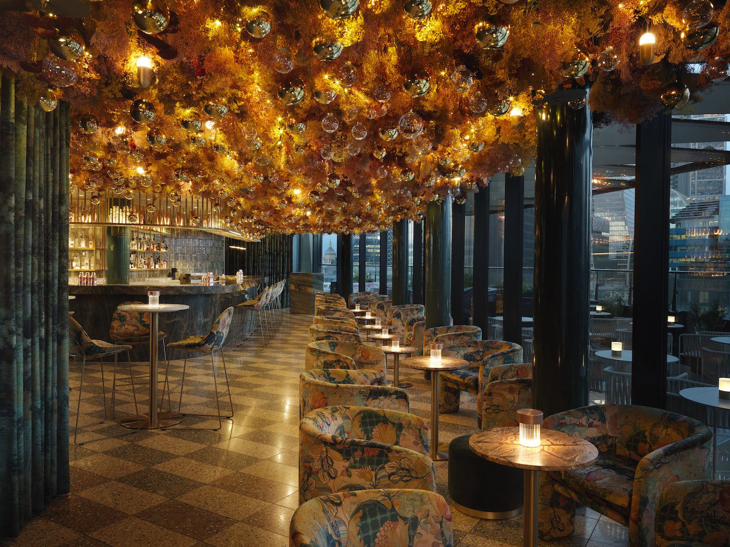 Festive ceiling at Florattica Rooftop London